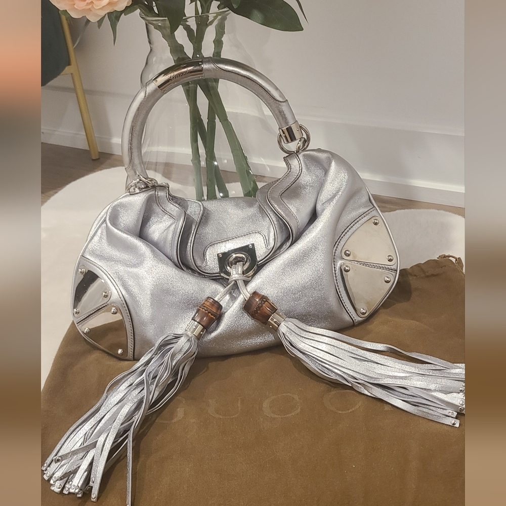 Silver Designer Tassel Shoulder Bag